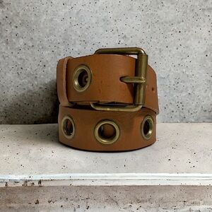 Vintage 90’s Belt Shak Leather Grommet Belt in Cognac